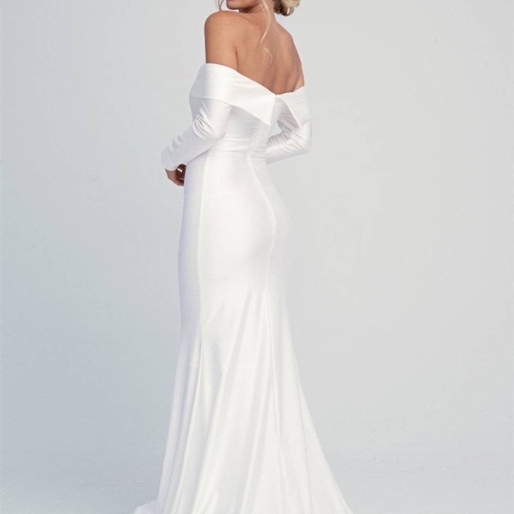 Straight Neck Off Shoulder Evening Dress AC380 - Picture 2 of 5
